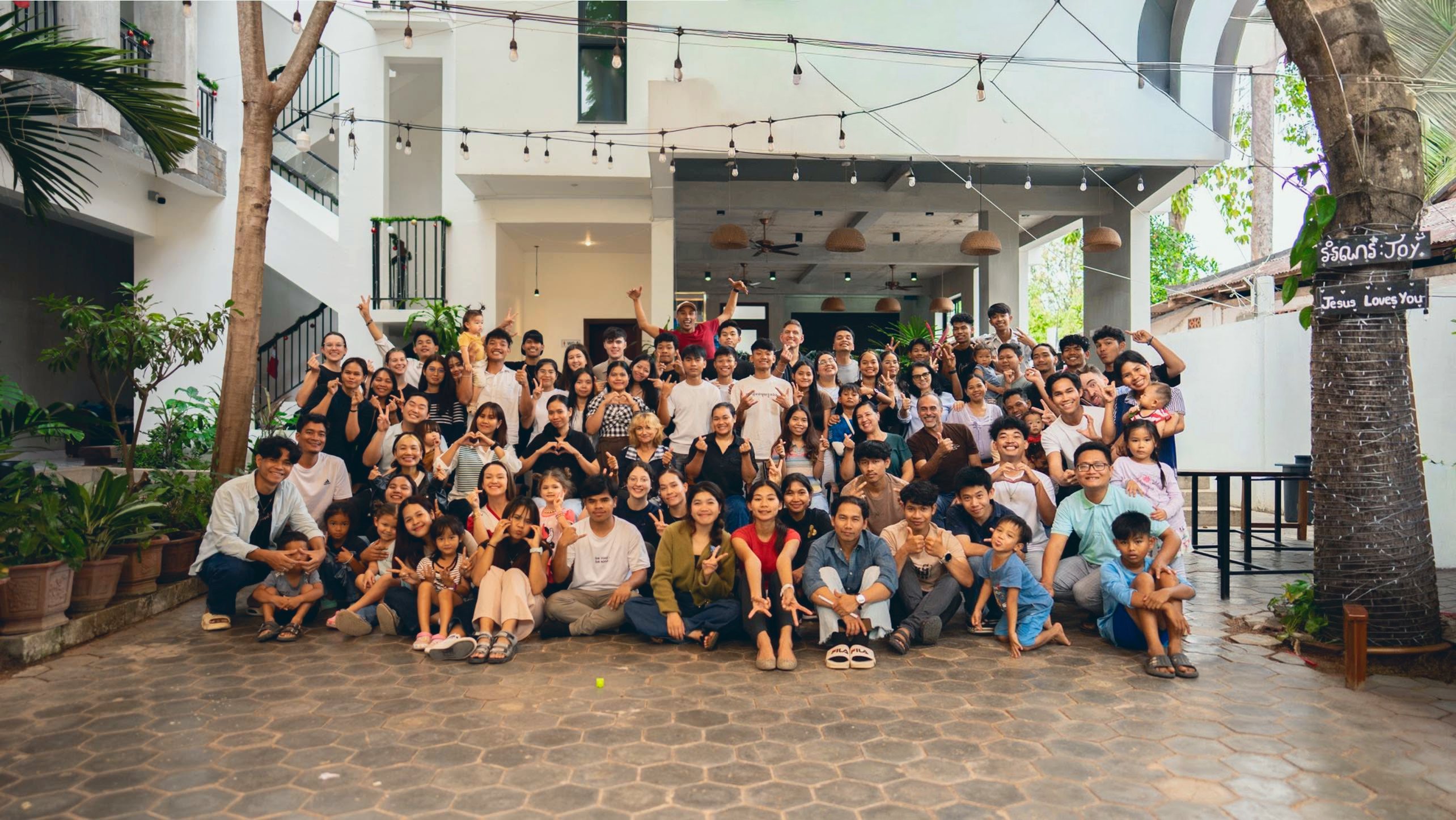 The YWAM Siem Reap community gathered together in the campus courtyard